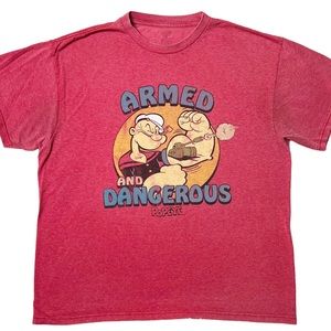 Popeye Armed and Dangerous Heathered Red Graphic T-Shirt Men’s Sz XL